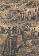 pa den har mosaikan fran forsta arhundradet eftet kristus ser man niten stillsamt ftyta forbi ett egyptoskt tempel